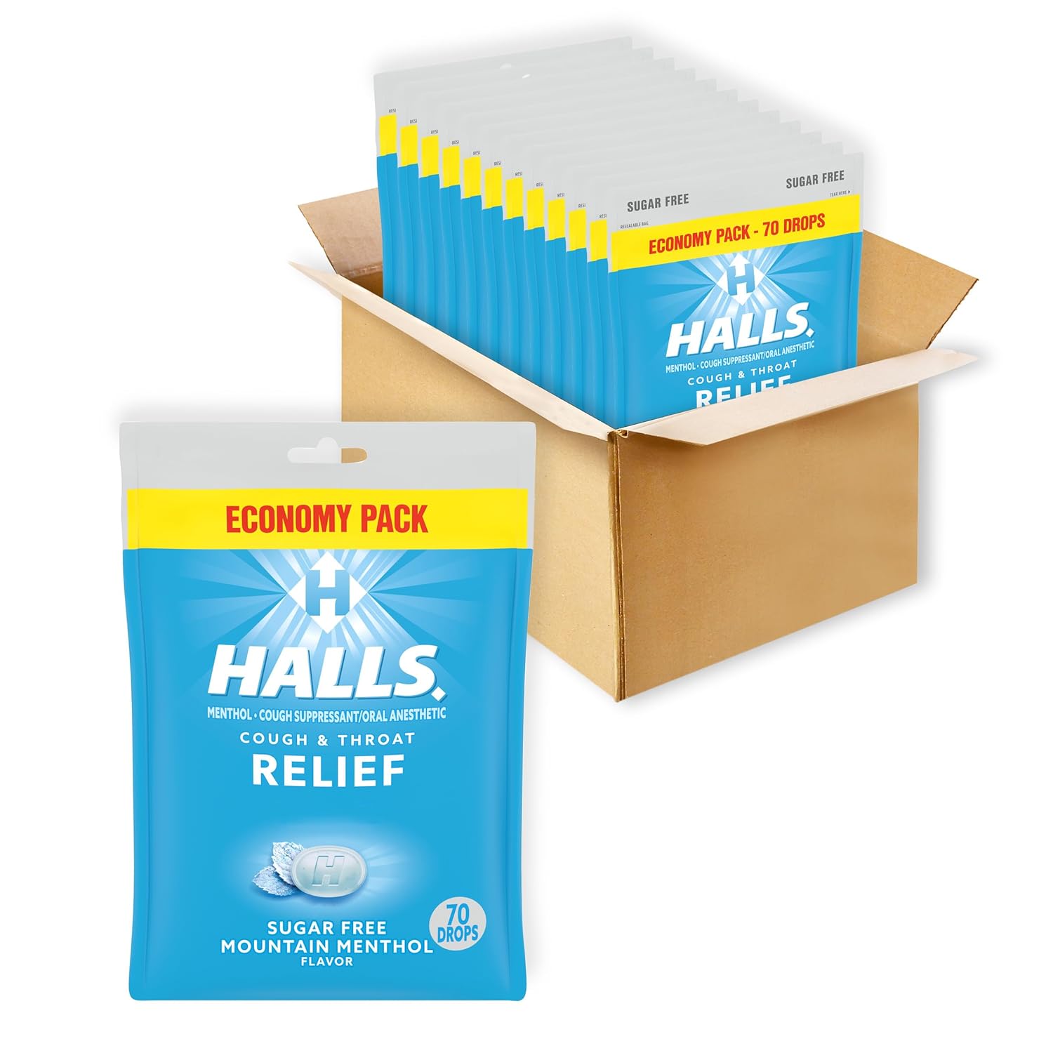 HALLS Relief Mountain Menthol Sugar Free Cough Drops Economy Pack