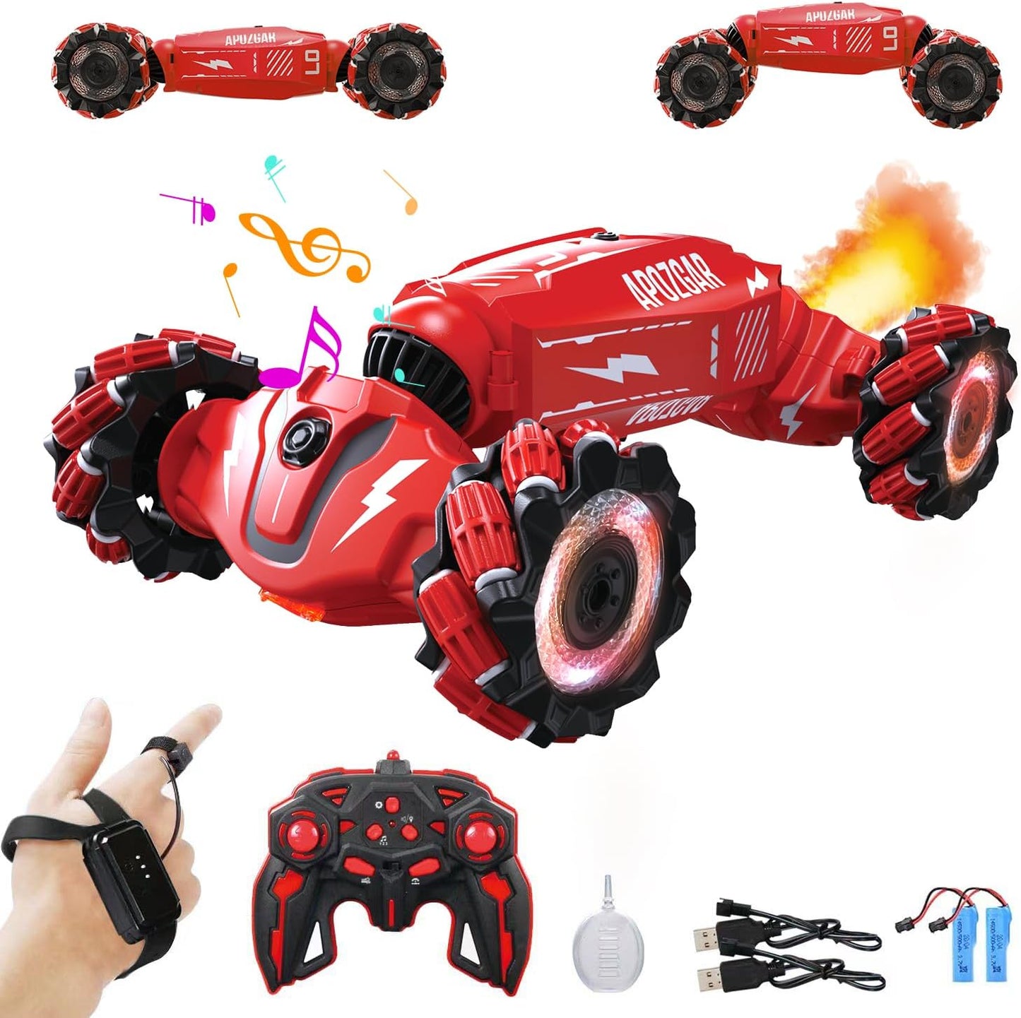 LOOZIX Hand Gesture Stunt Car: Lights, Music, Drift, 360 Spins!