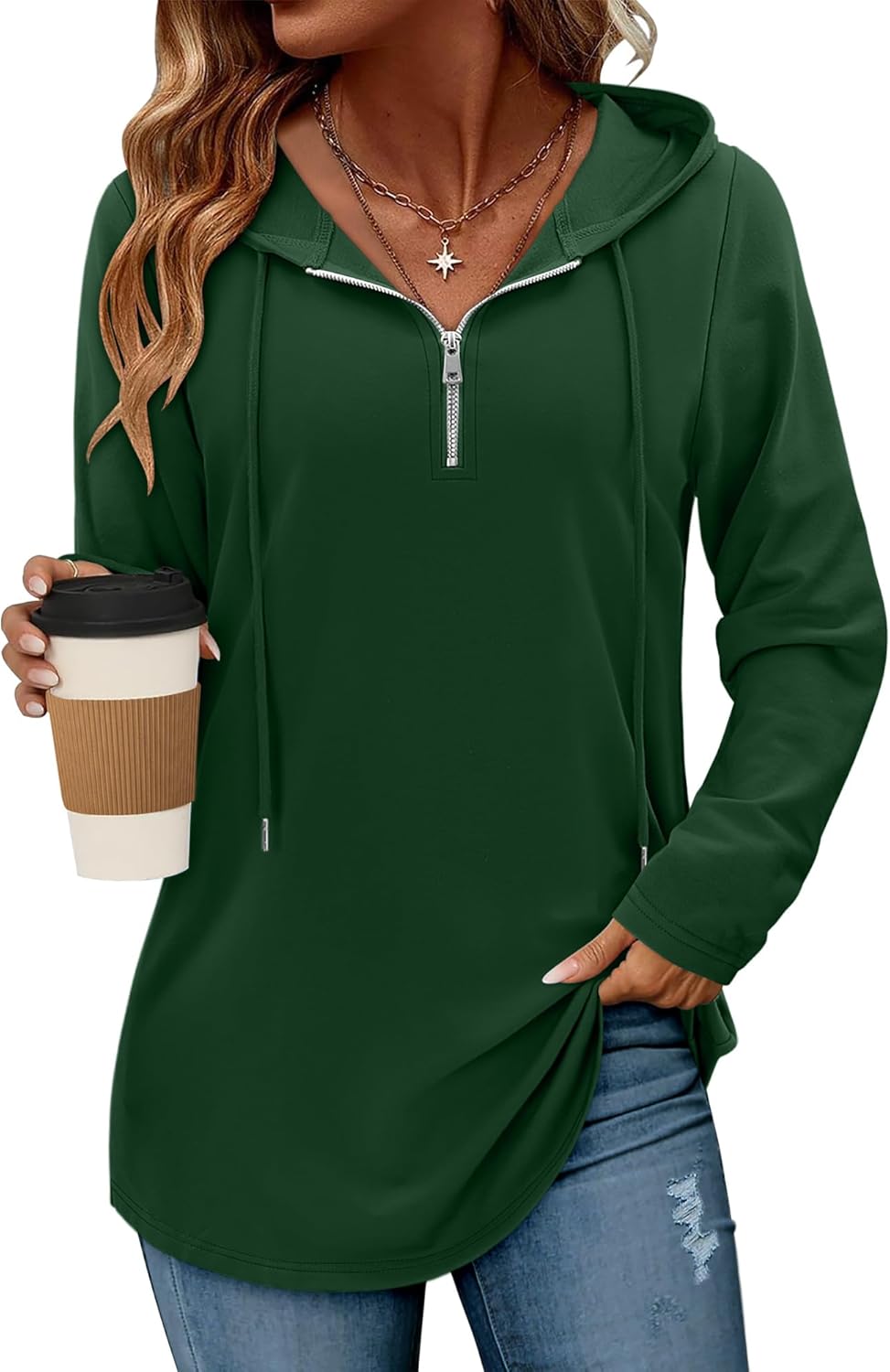 BETTE BOUTIK Womens Quarter Zip Tunic Hoodies for Comfort