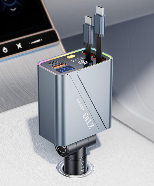 Fast 66W 4-in-1 Car Charger with RGB Light