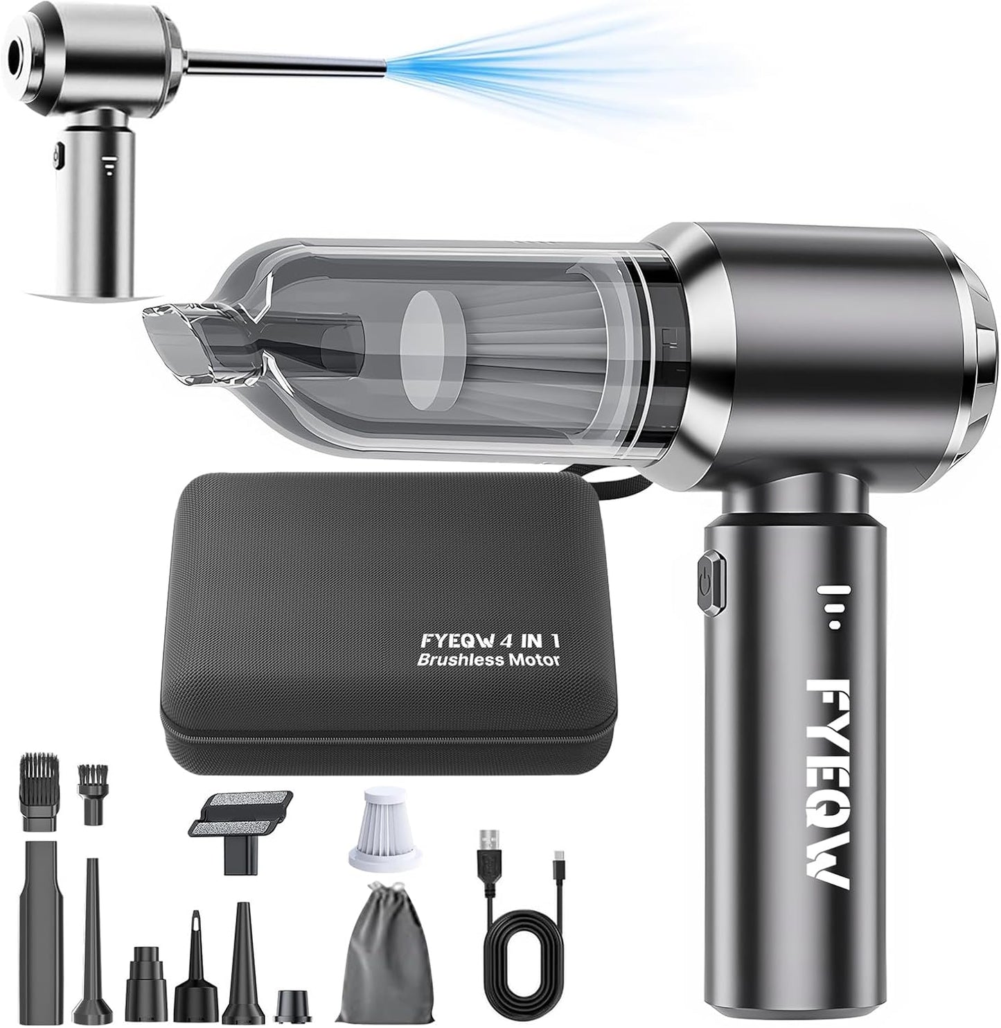 Powerful Mini Handheld Vacuum - 21000 PA Brushless Motor - Multi-Nozzle - Home/Office