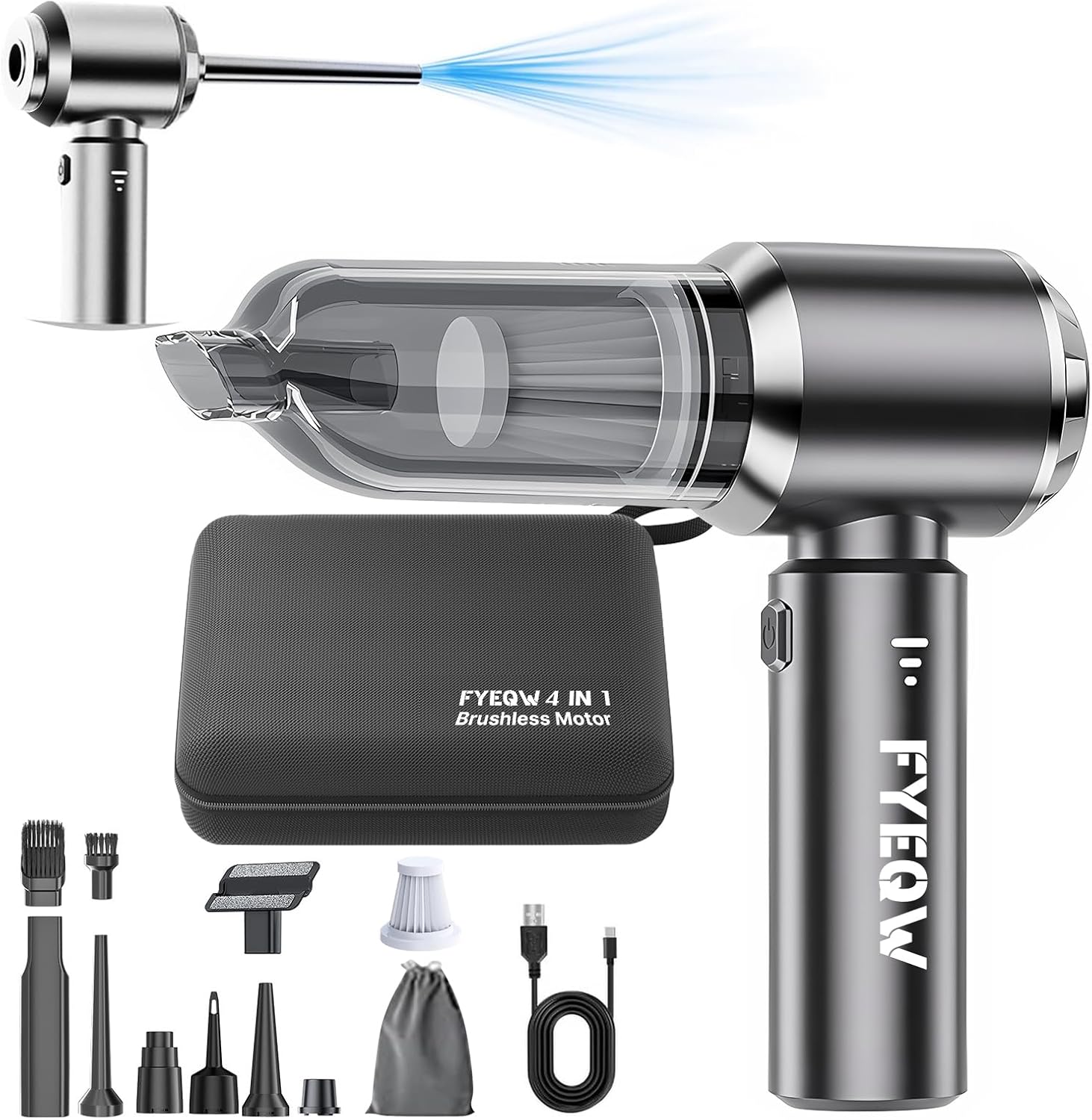 Powerful Mini Handheld Vacuum - 21000 PA Brushless Motor - Multi-Nozzle - Home/Office