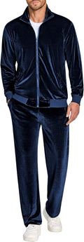 Mens Velour Tracksuit Full Zip Jacket and Pants - Velvet Sweatsuit
