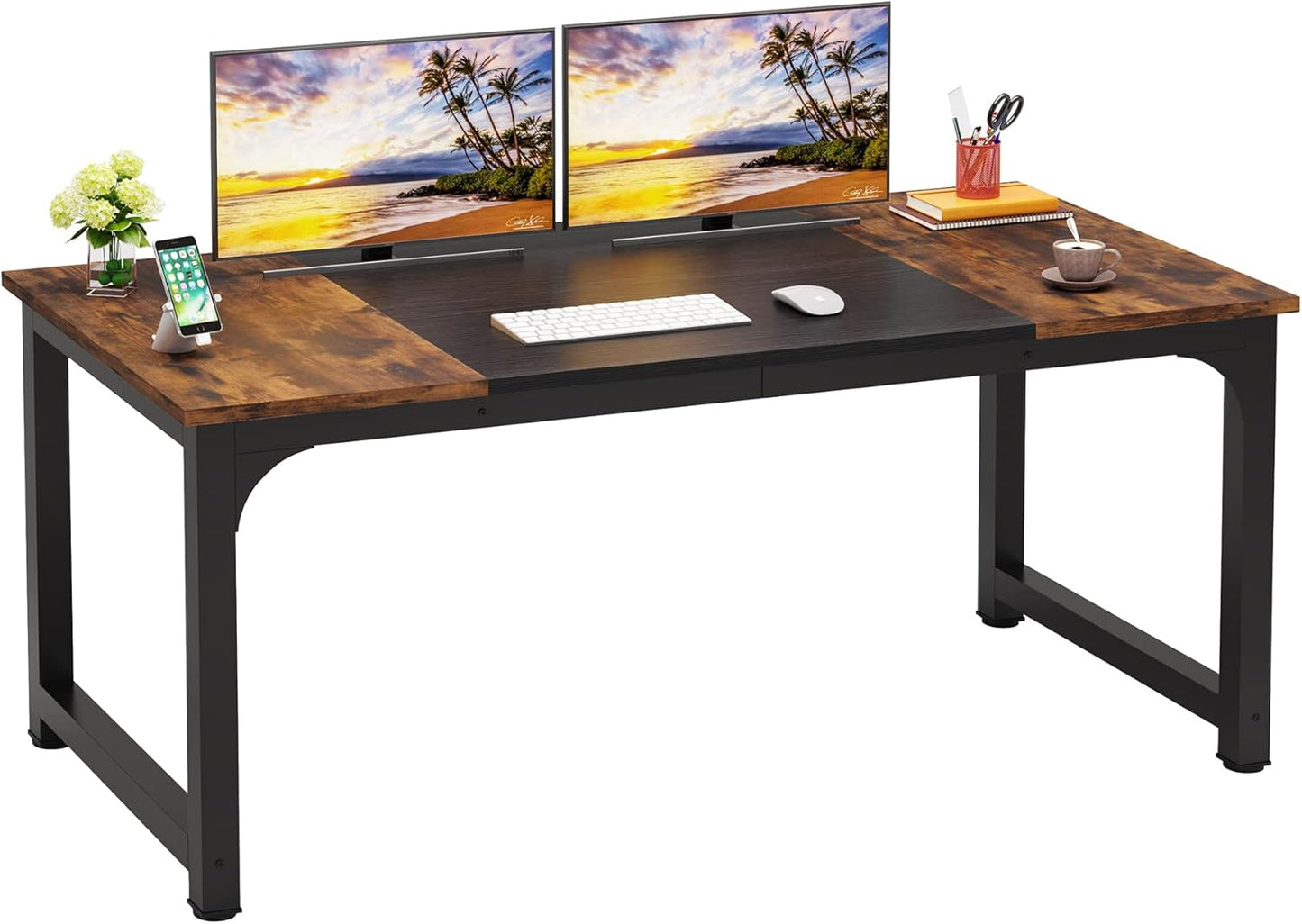 Spacious 63 Executive Desk, Brown+Black
