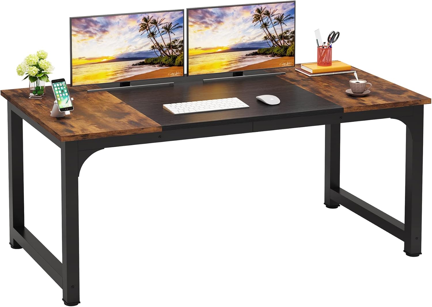 Spacious 63 Executive Desk, Brown+Black
