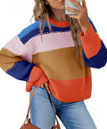 Color Block Cropped Sweater - Trendy Oversized Striped Pullover