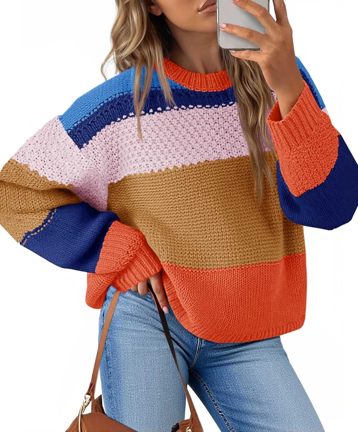 Trendy Color Block Cropped Sweater for Women in 2025 Fashion