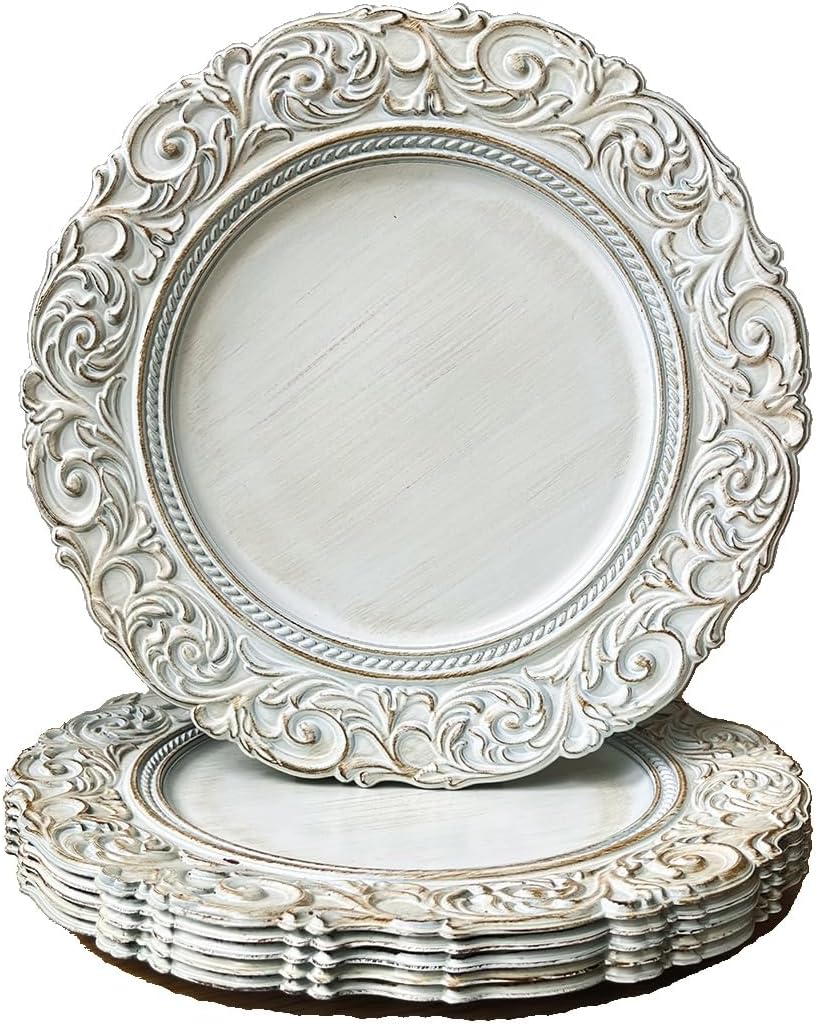 Set of 6 Embossed Antique Charger Plates - Elegant Tableware for Parties