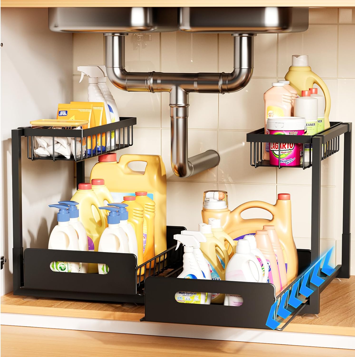 Under Sink Organizer with Sliding Drawer for Kitchen and Bathroom