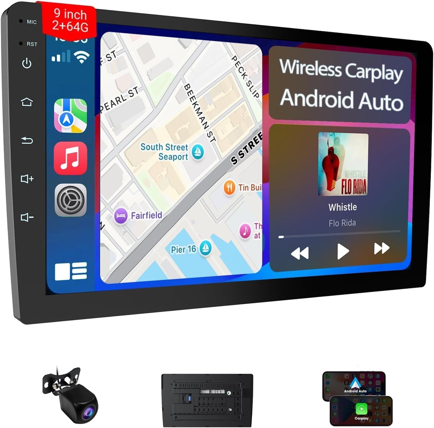 9in Double Din Car Stereo with Wireless CarPlay & Android Auto