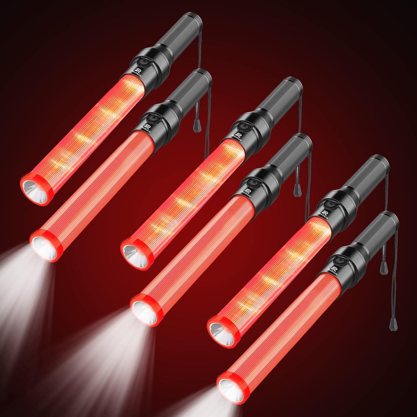 RoadHero 6 Pack Traffic Wands for Night Safety and Control