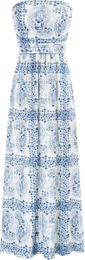 GRACE KARIN Women Strapless Long Maxi Dress - Casual Ruched Pockets