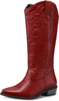 Women mid calf cowboy boots - Embroidered pointed toe chunky heel