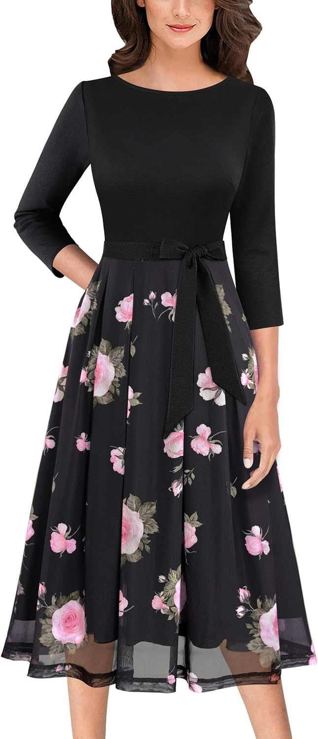 Elegant Pockets Belted A-Line Midi Dress for Work and Parties