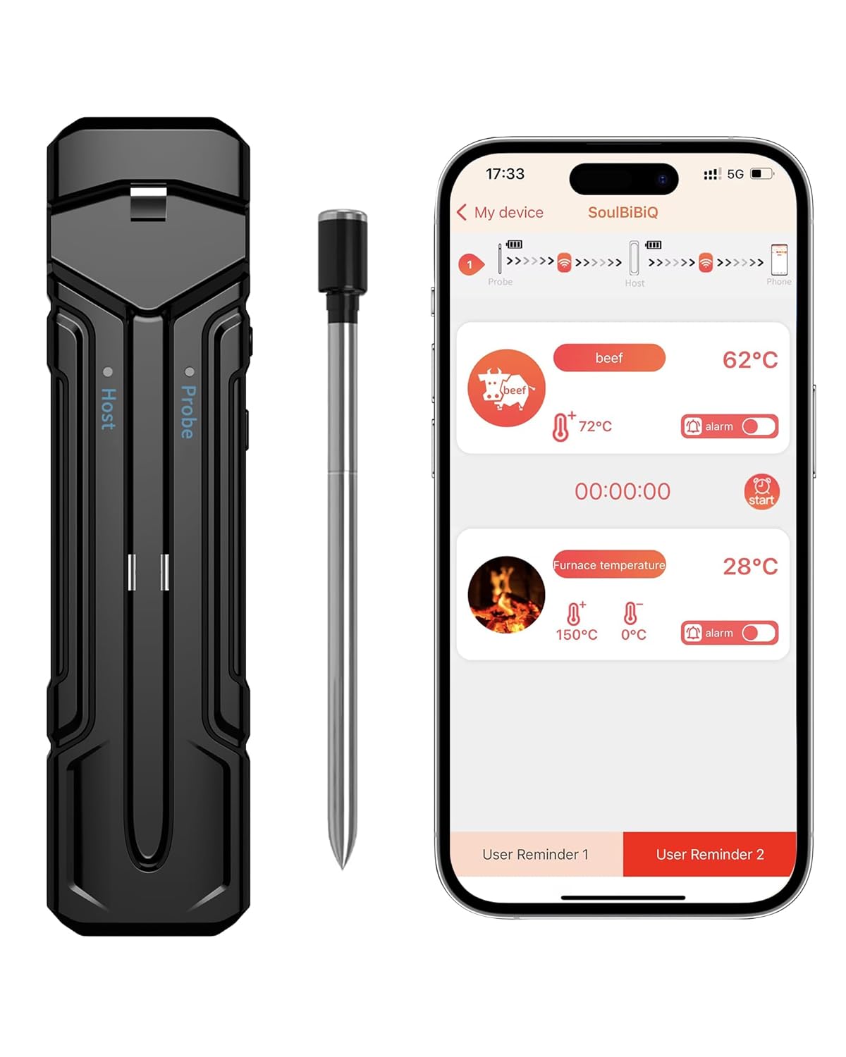 500ft Truly Wireless Meat Thermometer by Beofinest - Smart Control