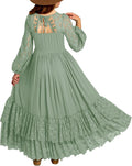 Girls Boho Long Sleeve Backless Lace Tulle Maxi Dress - Party Ready