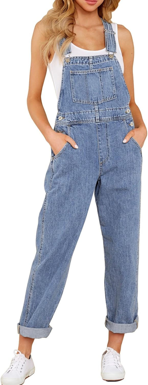 Luvamia Women's Casual Stretch Adjustable Denim Overalls Pants