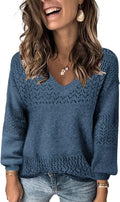FEKOAFE Womens V Neck Hollow Knit Pullover Sweater - Lightweight pants