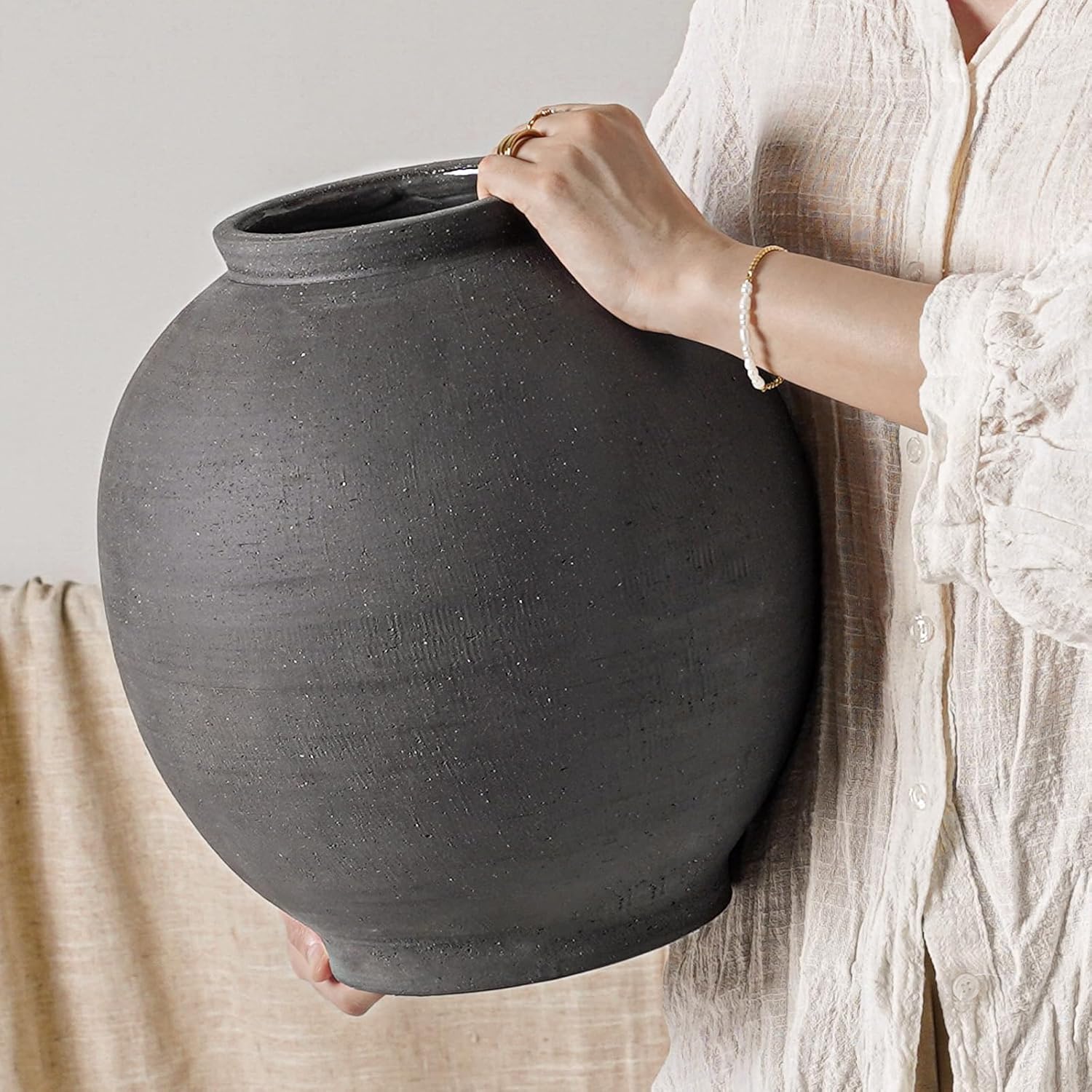 Large Black Ceramic Vase for Rustic Minimalist Home Decor