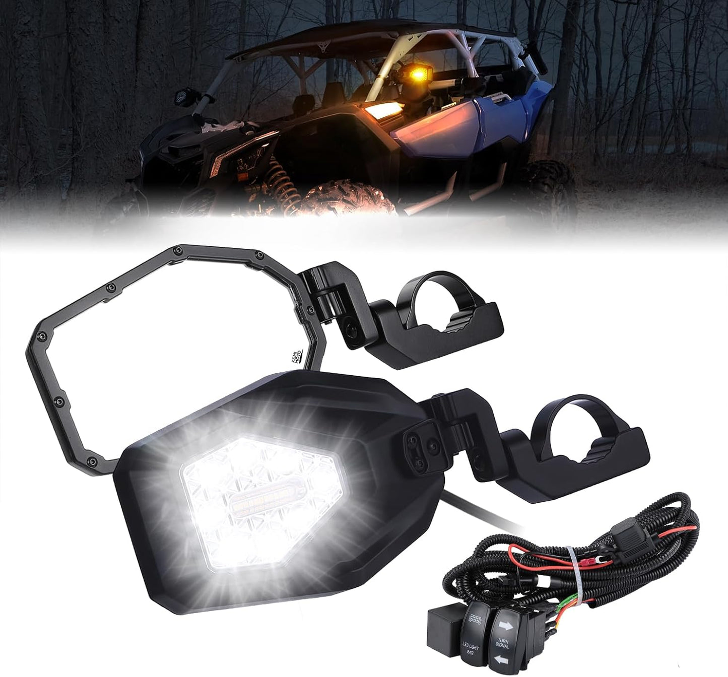 KEMIMOTO UTV Side Mirrors with LED Spot and Turn Signal Lights