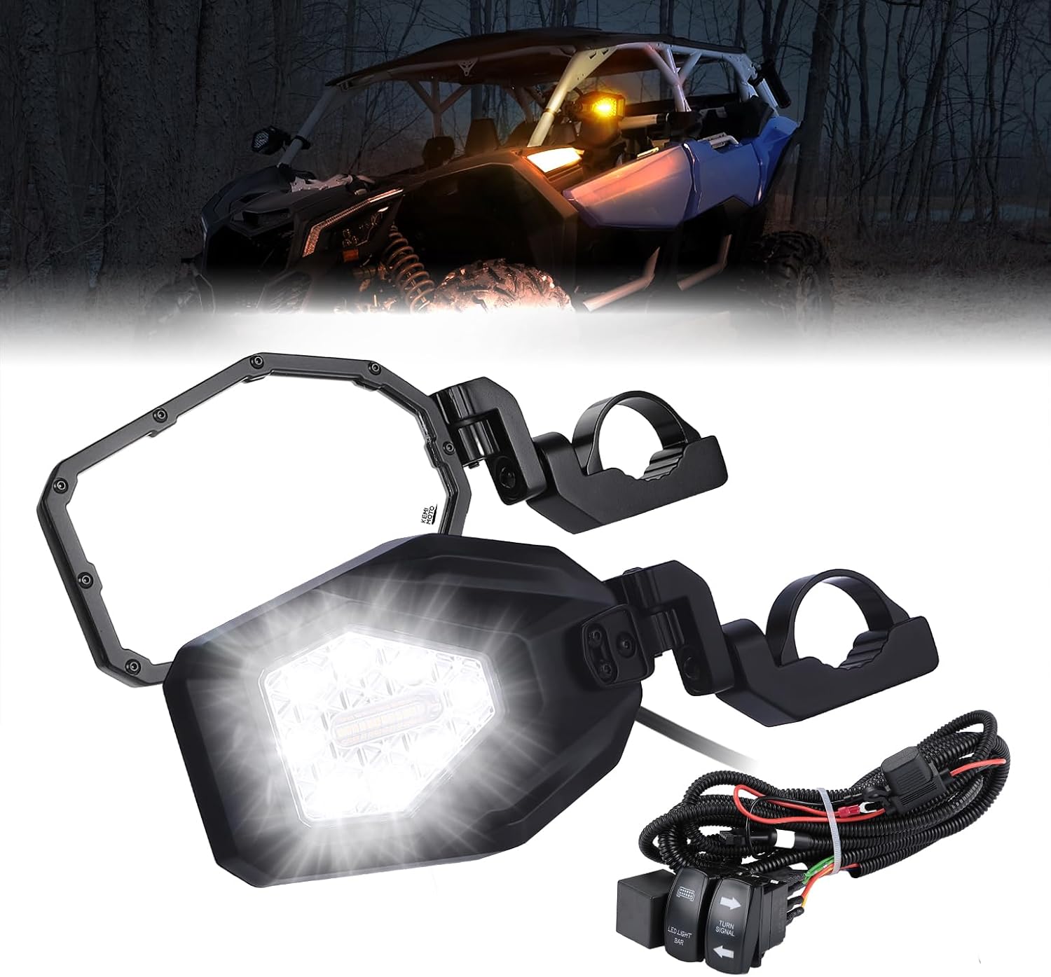 KEMIMOTO UTV Side Mirrors with LED Spot and Turn Signal Lights