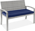 Gray/Navy 2-Person Wicker Outdoor Bench - 700 lb Capacity