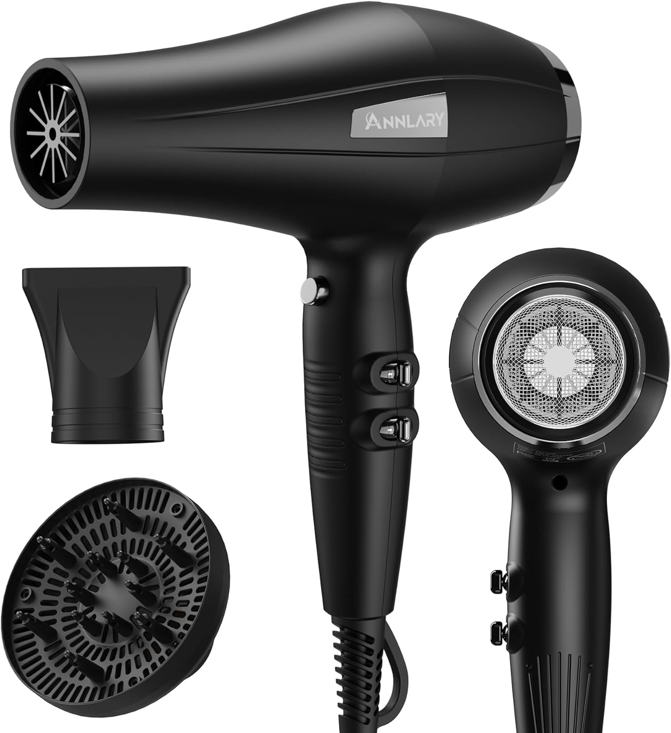 Ionic Hair Dryer with Diffuser for Fast-Drying and Styling