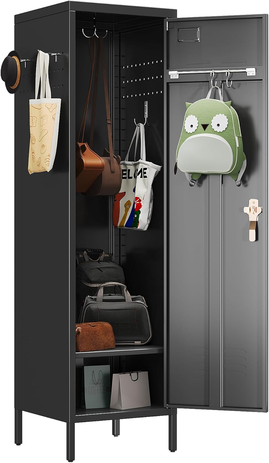1 Door Metal Storage Lockers with Handle and Hanging Rod