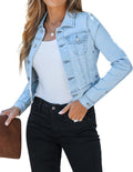 cropped jean jacket for women - fitted lightweight stretch shacket