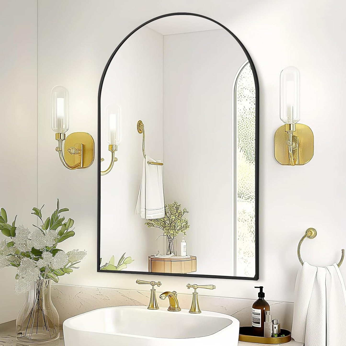 Arched Mirror Black 24x36 Inch for Elegant Bathroom Decor