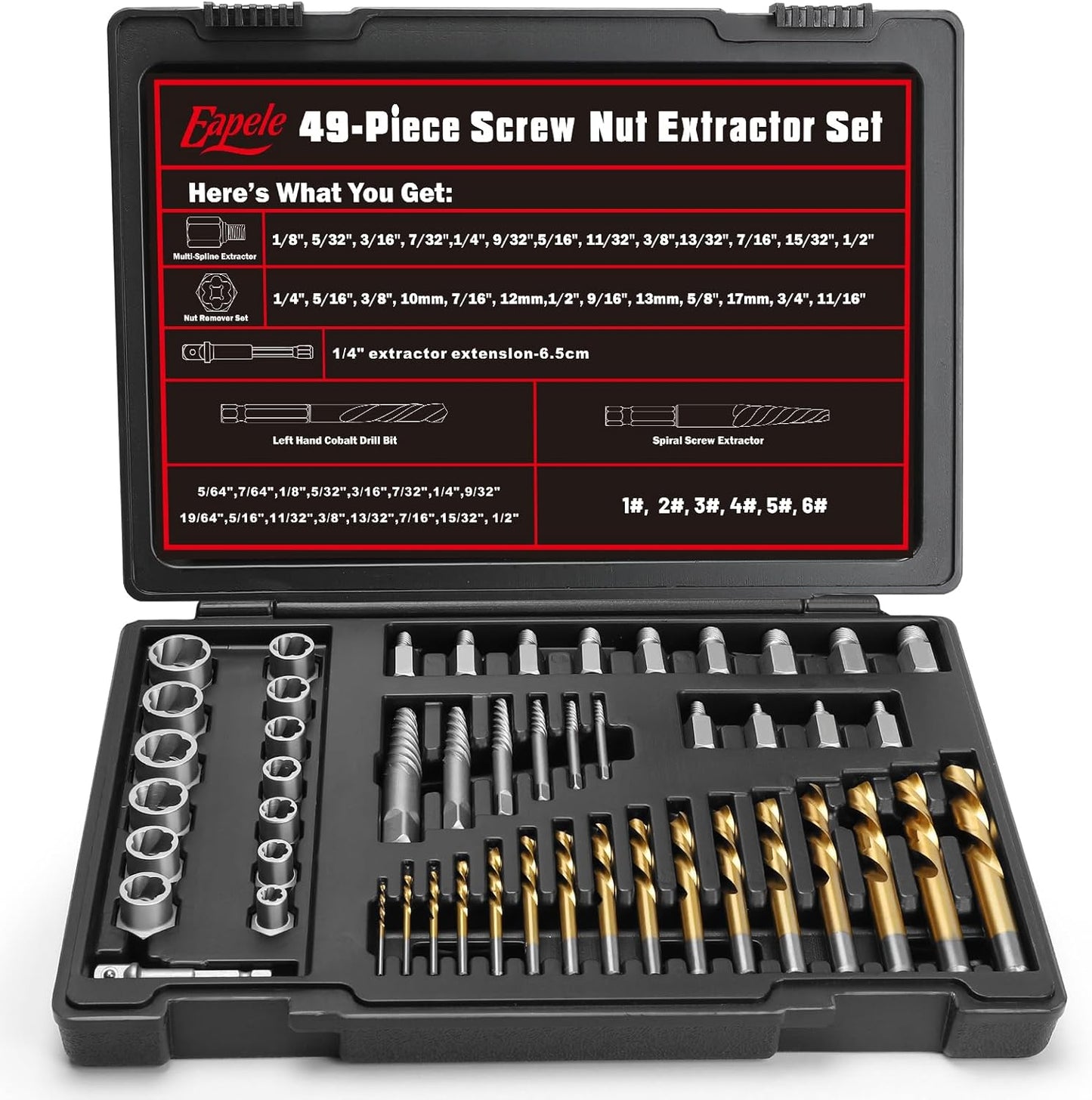 Eapele Bolt Extractor Set for Stripped Nut Removal - 49pcs