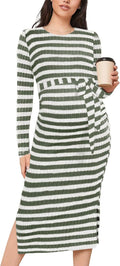 Crewneck Maternity Sweater Dress Rib Knit Long Sleeve - Cozy Stretch