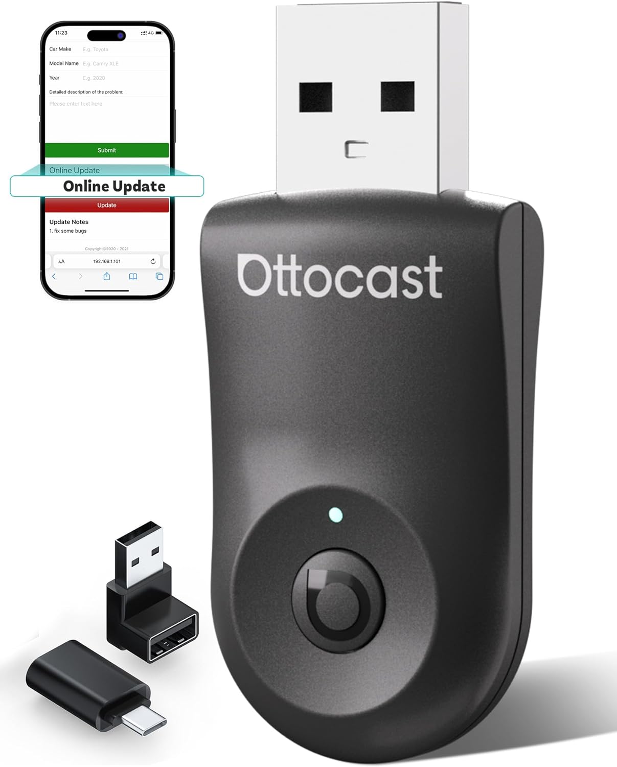 OTTOCAST Mini Wireless CarPlay/Android Auto Adapter for 2016+ Cars