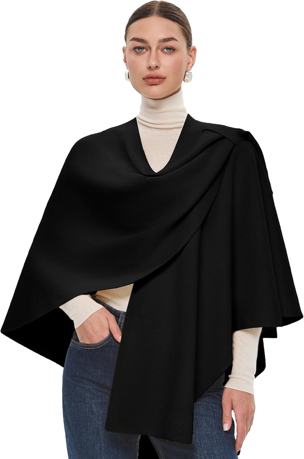 PULI Womens Large Cross Front Poncho Sweater Wrap for Winter