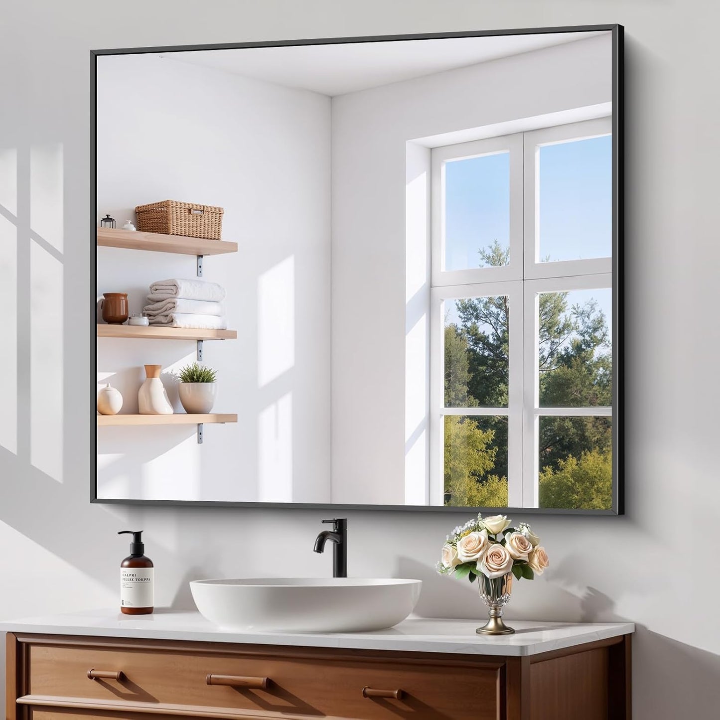 Koonmi Black Framed Bathroom Mirror - Shatterproof 36x40 in