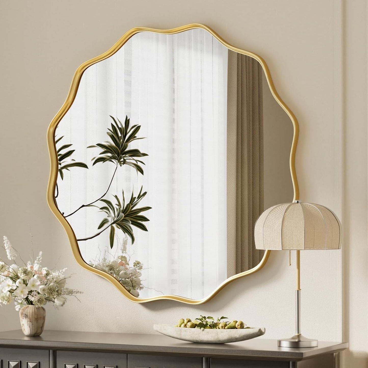 Gold Scalloped Circle Mirror for Elegant Home Decor Needs