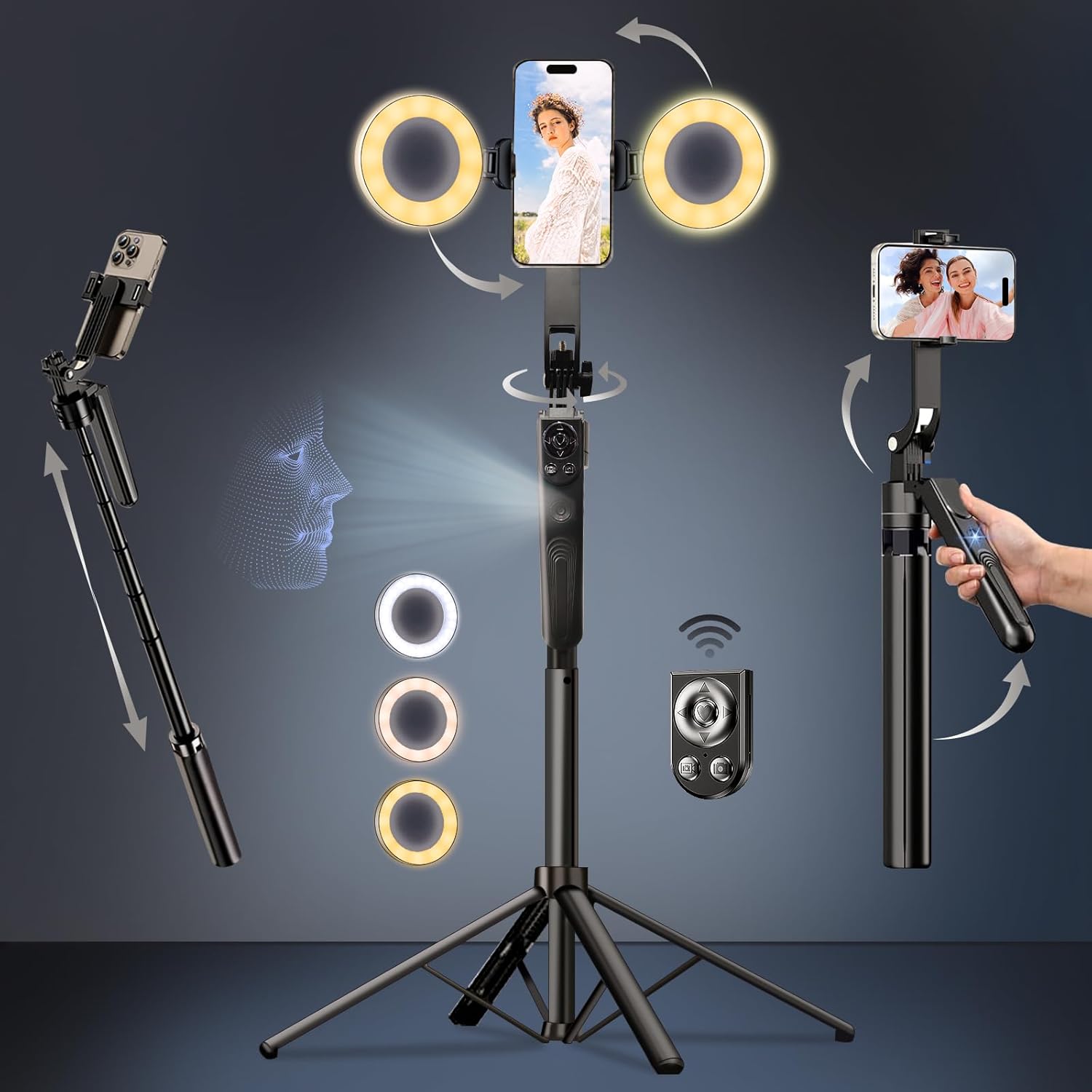 Auto Face Tracking Selfie Stick Tripod for iPhone with Light