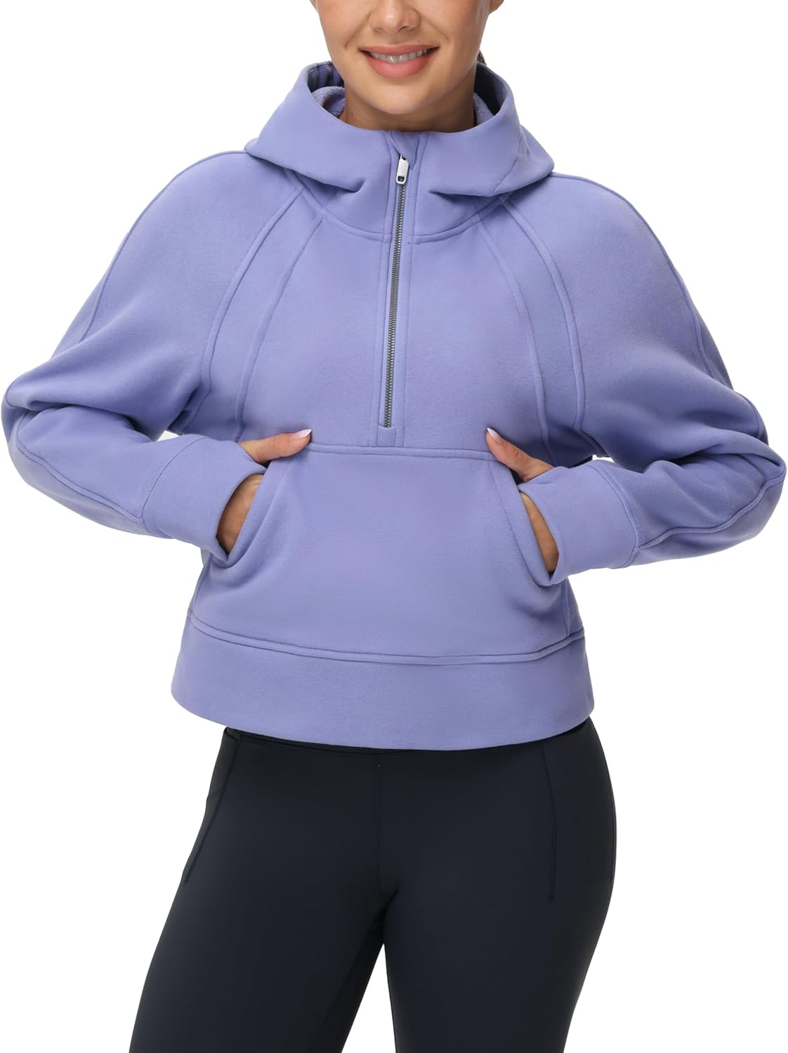 Half Zip Fleece Crop Hoodie for Women - Stylish and Warm