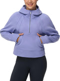 Womens' Half Zip Fleece Crop Hoodie - Warm, Soft Comfort