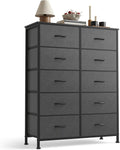 Dark Gray 10 Drawer Fabric Dresser Storage Tower - Tall Chest