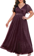 Plus Size Chiffon & Sequin Formal Dresses - V Neck Flutter Sleeve Gown