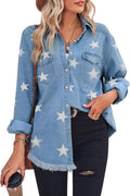 Zilcremo Women Denim Shirt Chambray Collared Jean Shirt - Casual