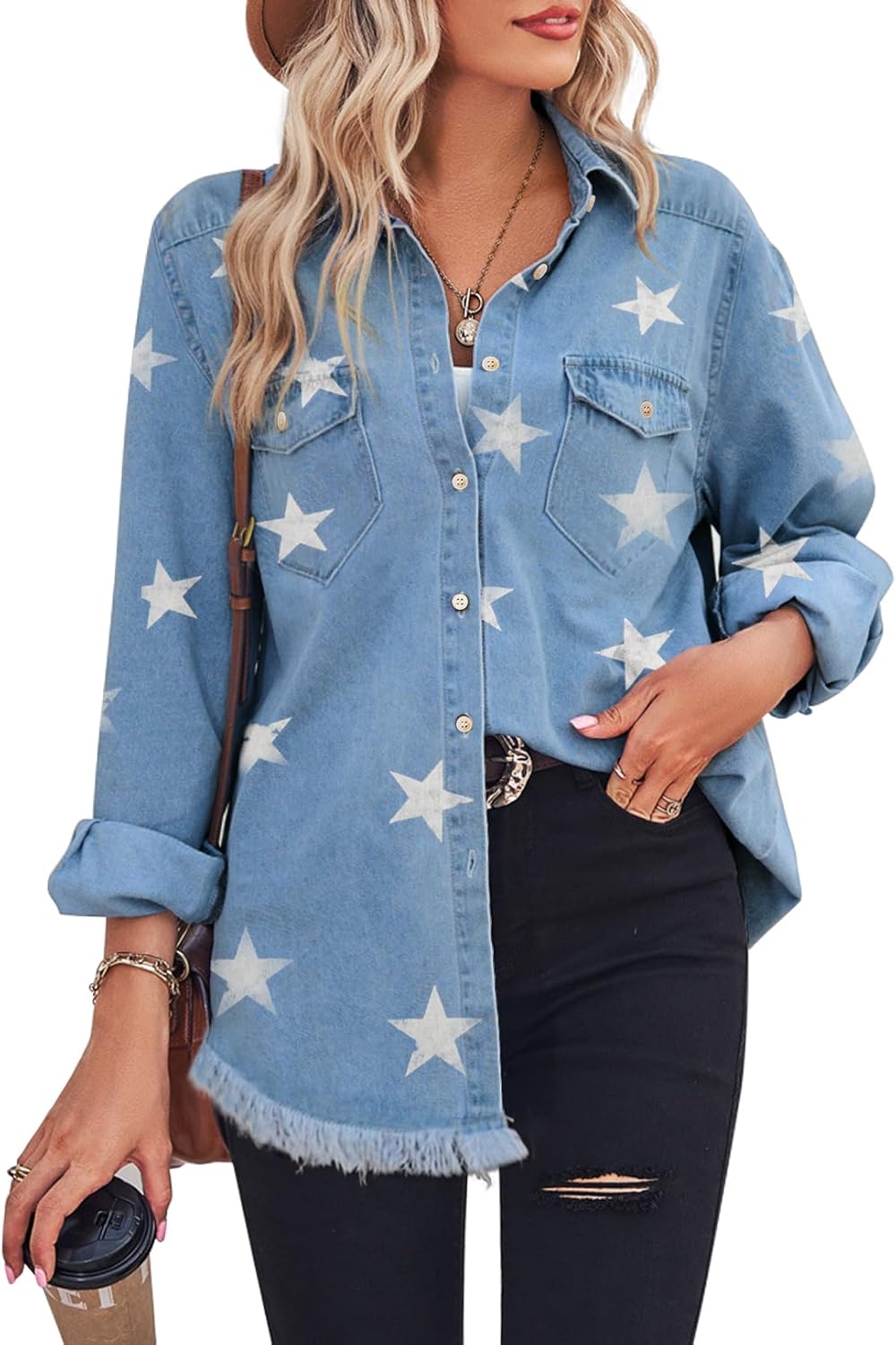 Stylish Denim Shirt for Women - Long Sleeve Chambray Blouse