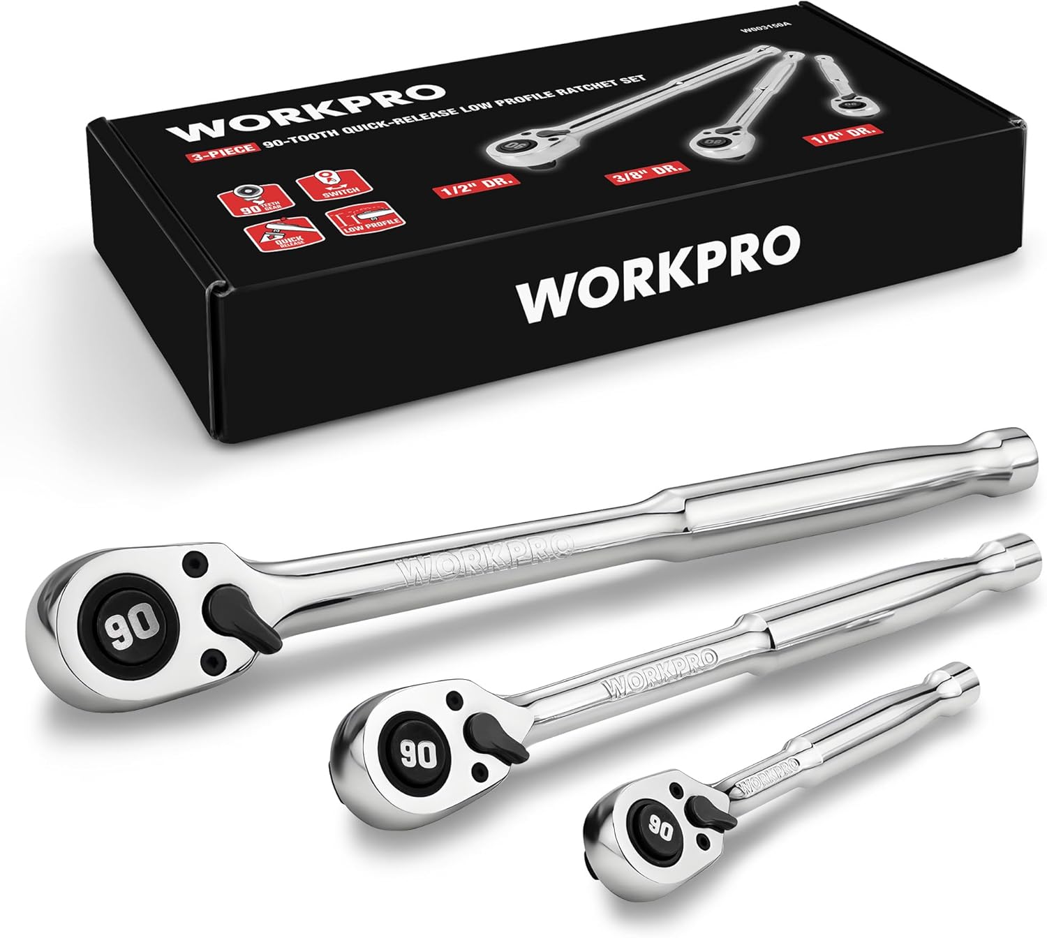 WORKPRO 3-Piece Low Profile Drive Ratchet Set for Professionals