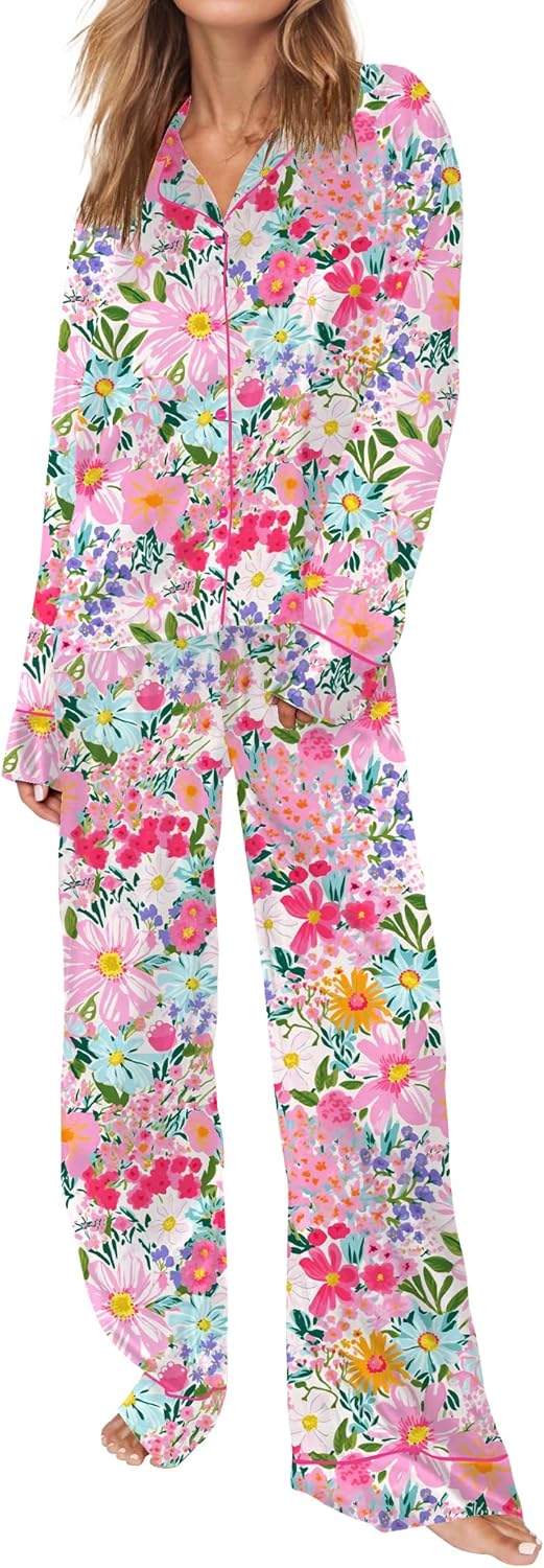 Satin Pajamas for Women Set Long Sleeve Button Down Sleepwear