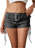 MakeMeChic Women's PU Leather Low Waist Micro Lace-Up Shorts