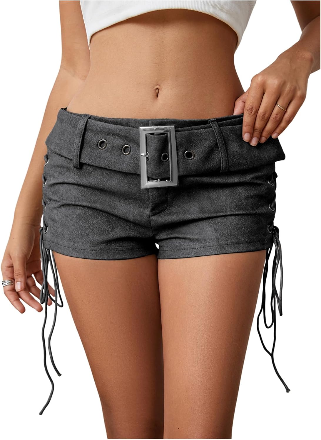 MakeMeChic Women's PU Leather Micro Shorts for Festivals & Raves
