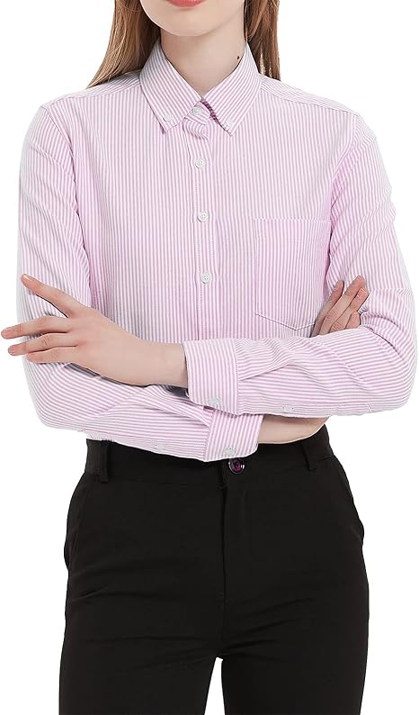 Button Up Shirt Women Long Sleeve Oxford Classic-Fit Cotton Blouse