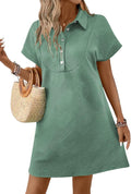 Acelitt Summer Lapel Collared Mini Dress - Casual Beachwear