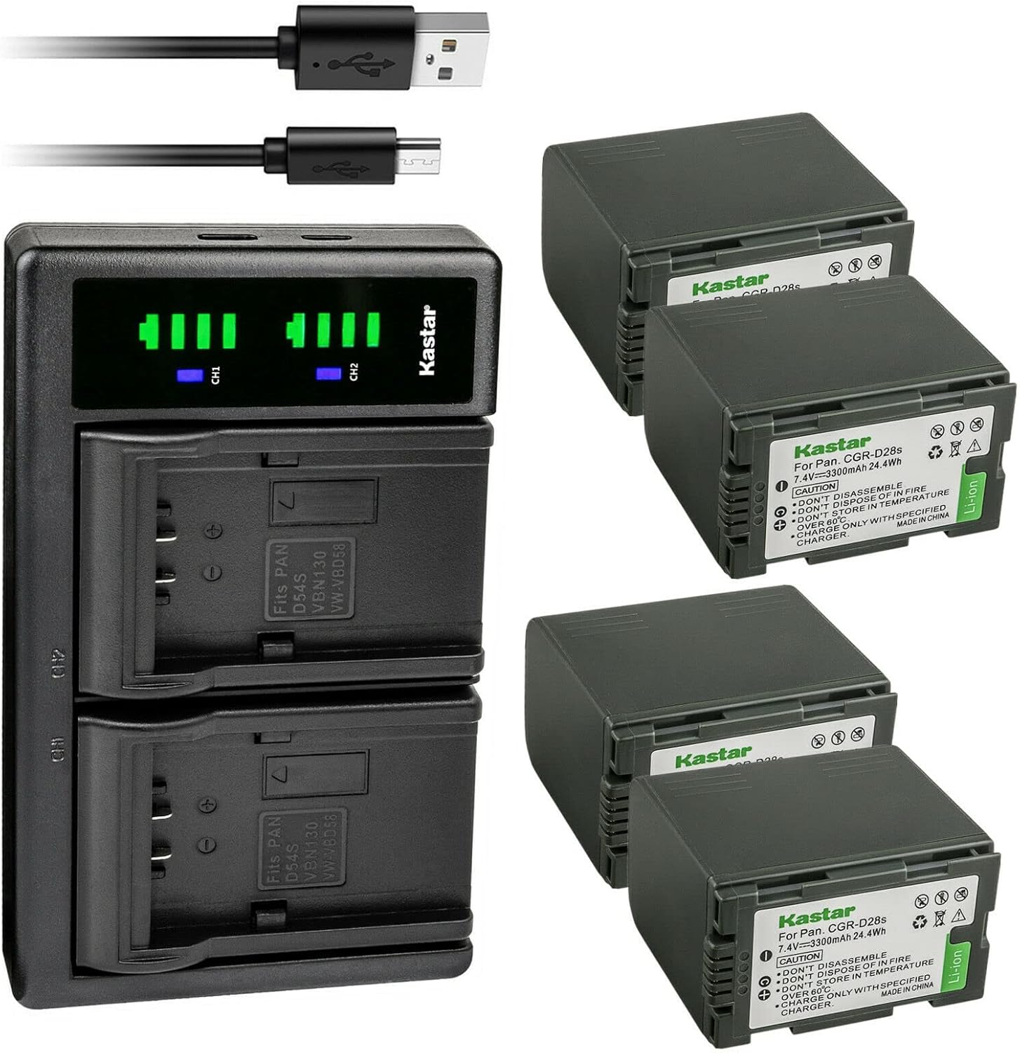 Kastar 4-Pack CGR-D28 Battery and LTD2 USB Charger Replacement